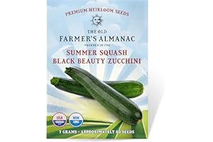 The Old Farmer's Almanac Heirloom Summer Squash Seeds (Black Beauty Zucchini) - Approx 50 Seeds - Non-GMO, Open Pollinated, USA Origin