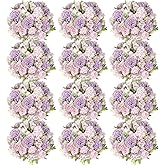 Tigeen Artificial Flowers Artificial Peonies Silk Flowers Faux Peony Fake Peony Silk Hydrangea Bouquet for Wedding Table Centerpiece Floral Vase Decor(Light Purple,12 Bundles)