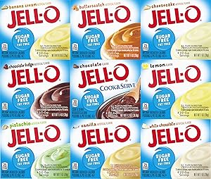 Jell-O Sugar Free Instant Pudding Sampler (Pack of 9 Different Flavors 0.9-1.4oz)