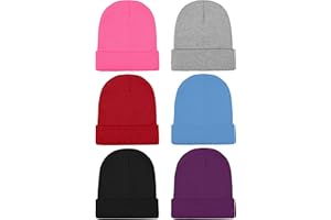 Cooraby 6 Pack Kids Winter Beanies Acrylic Knit Stretchy Beanies Caps for Boys and Girls