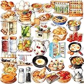 56 pcs Kitchen Food Cooking Clear PET Stickers, Vintage Bakery Bread Fruit Vegetable Transparent Die-Cut Decals, Waterproof Aesthetic Stickers for Journal Planner Scrapbook Recipe Book DIY Decor