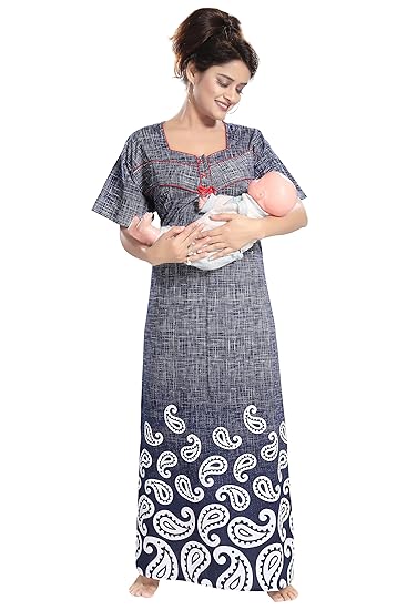 Women's Cotton Feeding Nighty (PSN143, Multicolour, Free Size)