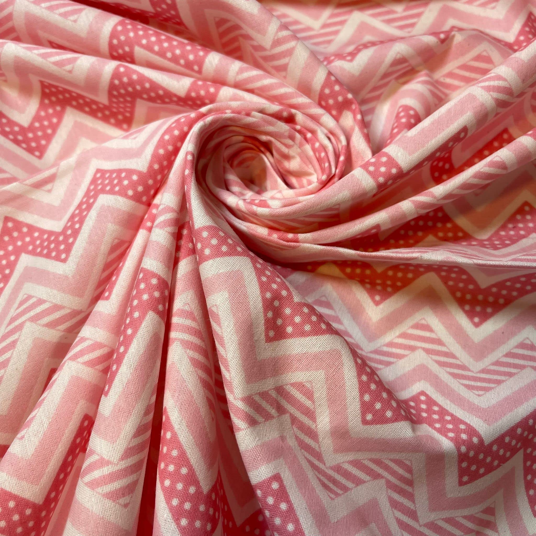 TS Fabric by The Metre UK - 95 Inches / 240 cm Wide - Polycotton Fabric Print - Available in 10 Prints and Sizes (1 Meter, Pink Chevron Print)