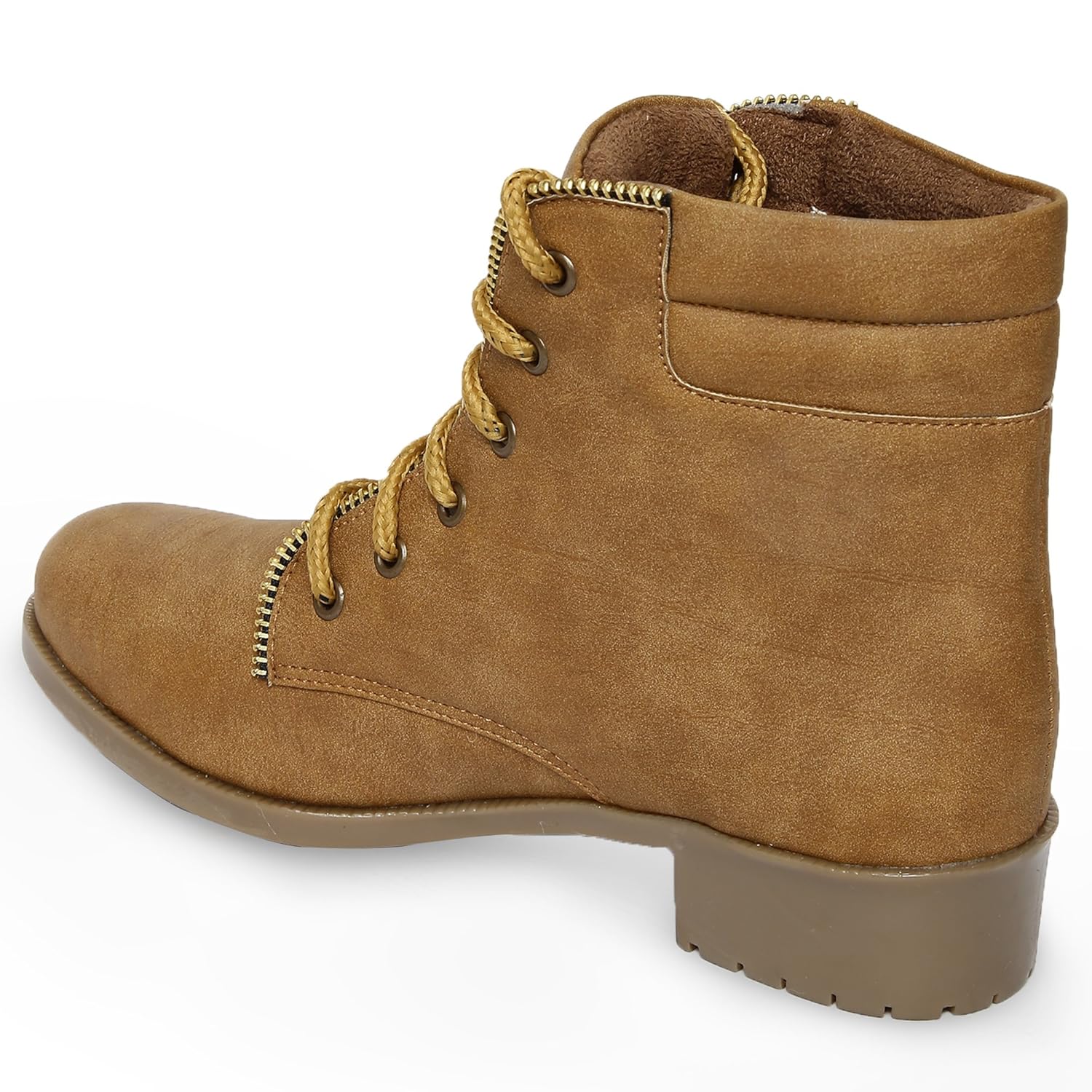 marcloire women's tan solid round toe lace up casual shoes boots flats(ml0012622036)