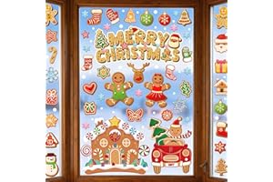 TRAPLACE Christmas Gingerbread Man Window Clings, 4Sheet 66PCS Christmas Window Decorations, Cute Cartoon Patterns Xmas Decals for Holiday Xmas Home Winter Home Party Decor