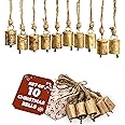 AKATVA Gold Christmas Ornaments Set – Vintage Christmas Decor for Tree – Gold Christmas Bells – Christmas Tree Ornaments for Holiday Season – Rustic Bells Hanging Ornaments – Set of 10 Pieces