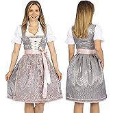 BAVARIA TRACHTEN Women's Traditional German Oktoberfest Dirndl Dress - Authentic Dirndl - Oktoberfest Outfits - Bavarian Dress Silver Rose, X-Large