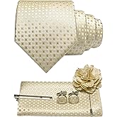 JEMYGINS Mens Tie and Pocket Square,Lapel Pin,Cufflinks,Tie Clip Sets with Gift Box 5PCS