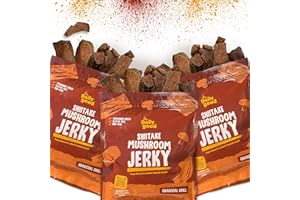 The Daily Good Mushroom Jerky - 3-Pack Snacks, Yummy High-Fiber Mushroom Snack, Meatless & Gluten-Free Food, Contains Eggs, Made from Shiitake Stalk, 0.58 lbs., Vegetarian, Charcoal Grill (BBQ Flavor)