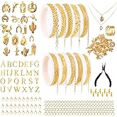 Meneng Necklace Jewelry Making Kit: 10 Rolls 78.7 Feet 18K Gold Plated Chains for DIY Western Necklace Bracelet - Jewelry Making Supplies for Beginners