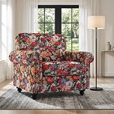 DREAMSIDEA Folral Accent Chair, Comfy Reading Armchair, Black | Ergonomic Lumbar Support Club Sofa Chair with Rolled Arm &amp; Nailhead Trim, Solid Wood Frame &amp; Legs, for Living Room, Bedroom