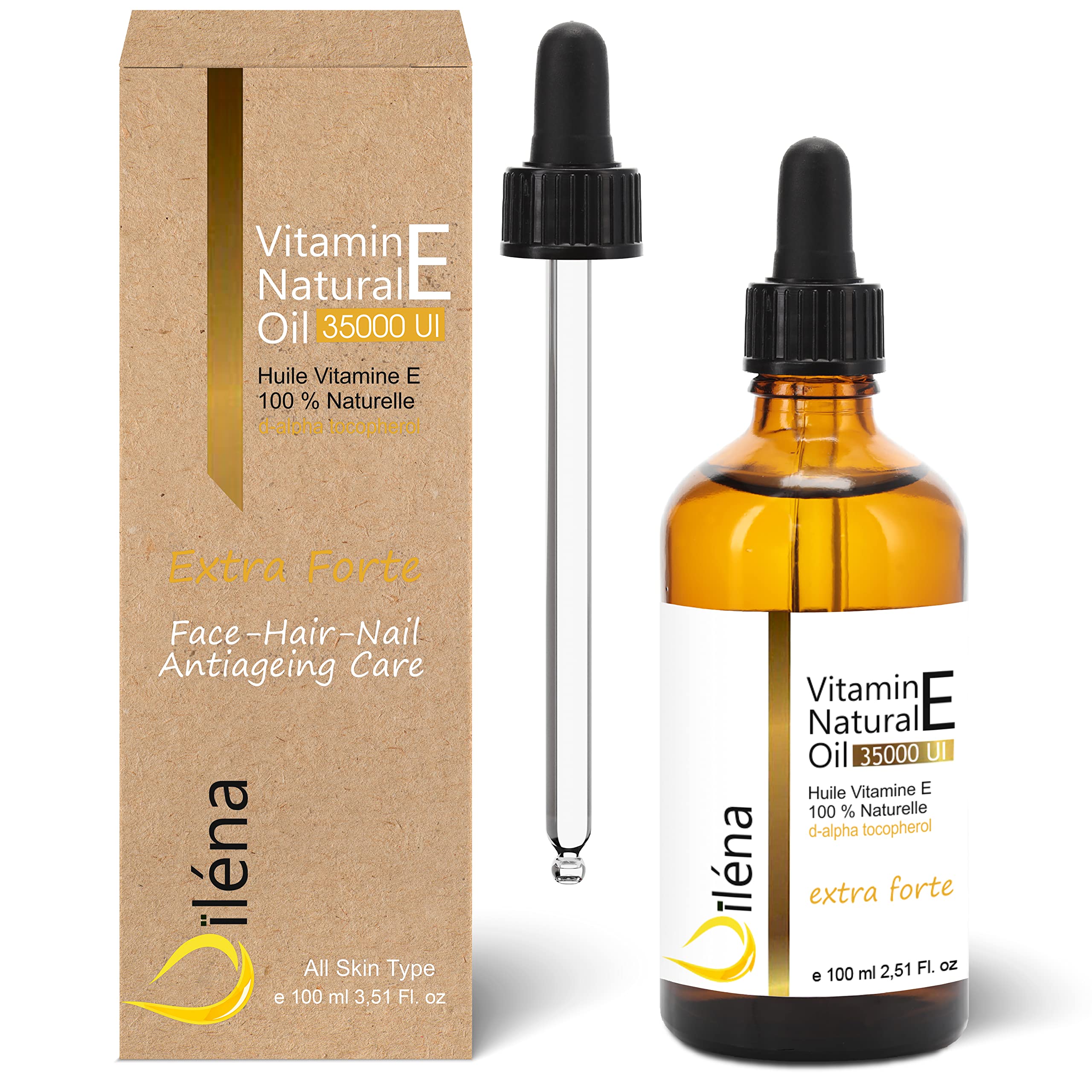 Facial & Eye Contour Anti Ageing Moisturizing Serum Extra Strong Vitamin E Oil 100ml d-Alpha Tocopheryl 100% Natural Skin Care, Beard Hair Oil, Nails Care