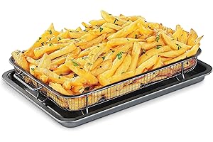 BAKKENMASTER Bakken Swiss Air Fryer Tray, 2 in 1 Nonstick Crisper Air Fry Basket w/Elevated Mesh Great for Oven, Dishwasher Safe – Ceramic Coating PTFE/PFOA/PFOS FREE Extra-large (9.5"x13", Gray)