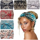 Yeshan Wide Headbands for Women Boho Knotted Head Wraps Turbans Non Slip Bandana Headbands Sport Yoga Workout Stretchy Hair bands,Pack of 6