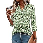 LOMON Womens Tops 3/4 Sleeve Botton Down Shirts Casual V Neck Tunic Blouses Pleated Fashion Summer Tees 2026 Trendy S-3XL