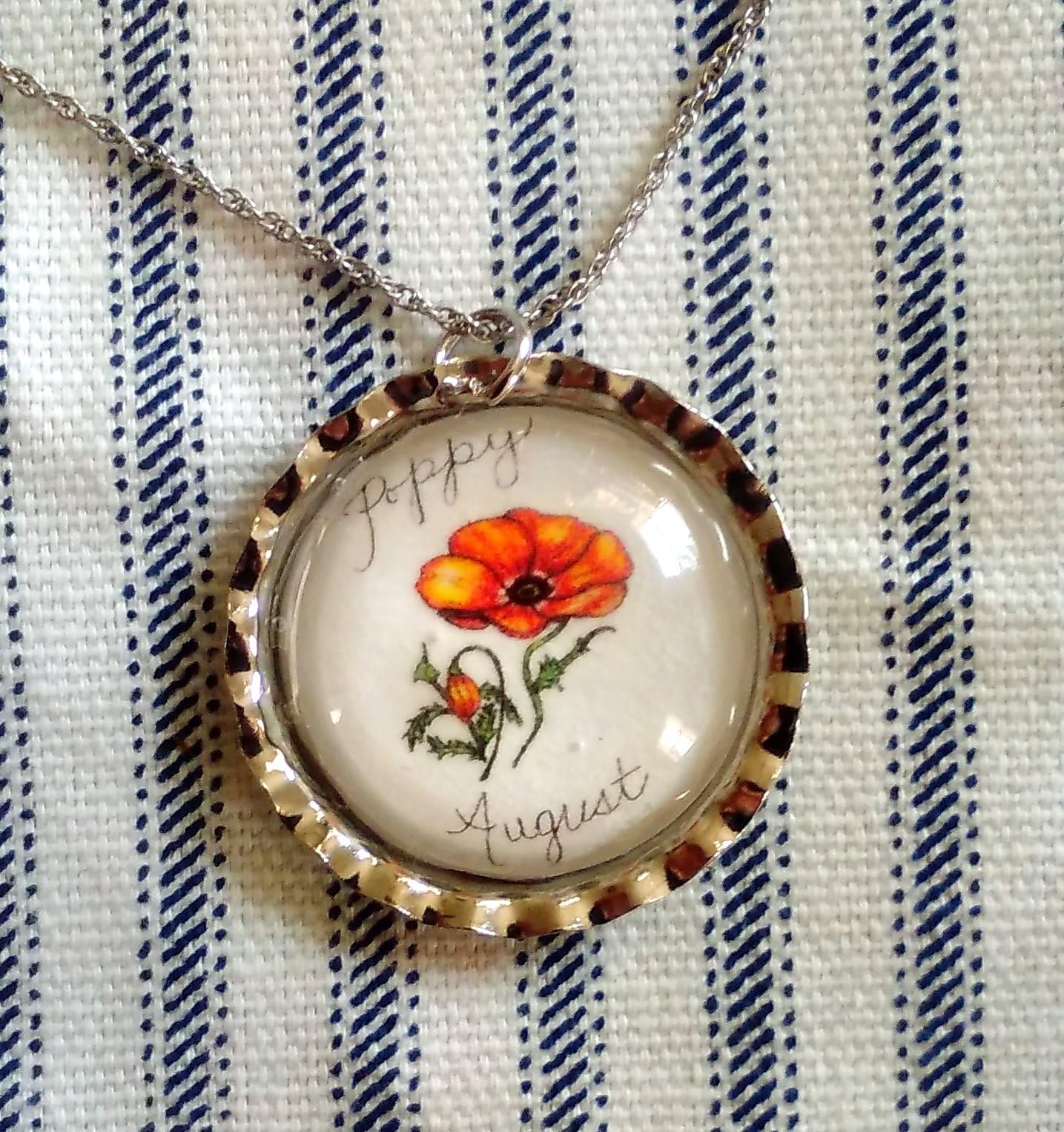 August birth flower red poppy pendant wearable art jewelry birthday gift