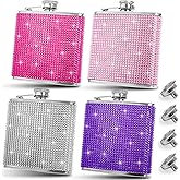 Suwimut 4 Pack Flask for Liquor for Women, 6OZ Cute Rhinestones Stainless Steel Hip Flask, Girls Glitter Bling Pocket Decorative Flasks with Funnel Set for Vodka, Whiskey, Wine, or Alcohol Drink