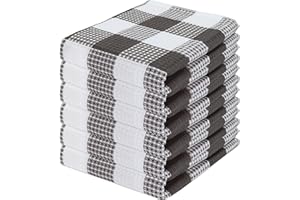 PurpleEssences 100% Cotton Waffle Weave Check Plaid Kitchen Towels, Super Soft and Absorbent Dish Towels for Drying Dishes 15 x 25-6 Pack - Steel Grey and White