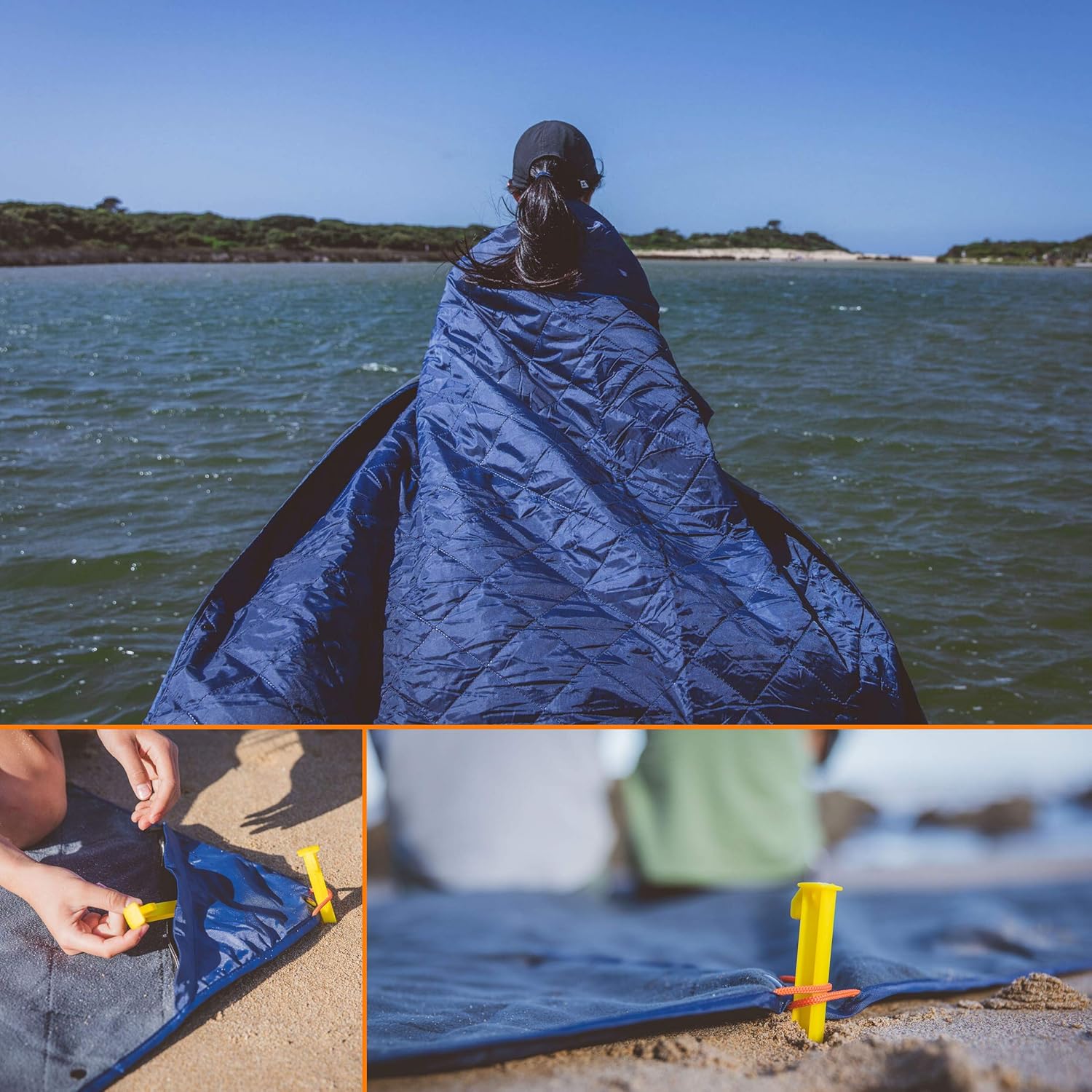 Connect Outdoors Camping Blanket Waterproof Windproof Packable Foldable Extendable Warm Quilted Fleece for Picnic, Beach, Backpacking, Travelling, Festivals, Pet - Car Seat Cover, Large 76 x 58 Inch: Kitchen & Dining