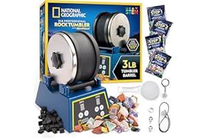 NATIONAL GEOGRAPHIC Rock Tumbler Kit - 1.36 kg Extra Large Capacity Barrel with 3-Speed Motor & 9-Day Timer, Includes Rocks f