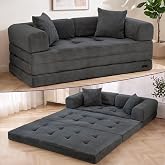 MAXYOYO 63" Convertible Sofa Bed, Boneless Futon Couch Floor Sofa, Dark Grey