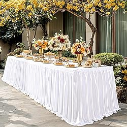 14ft Length Glitter White Table Skirt Rectangle