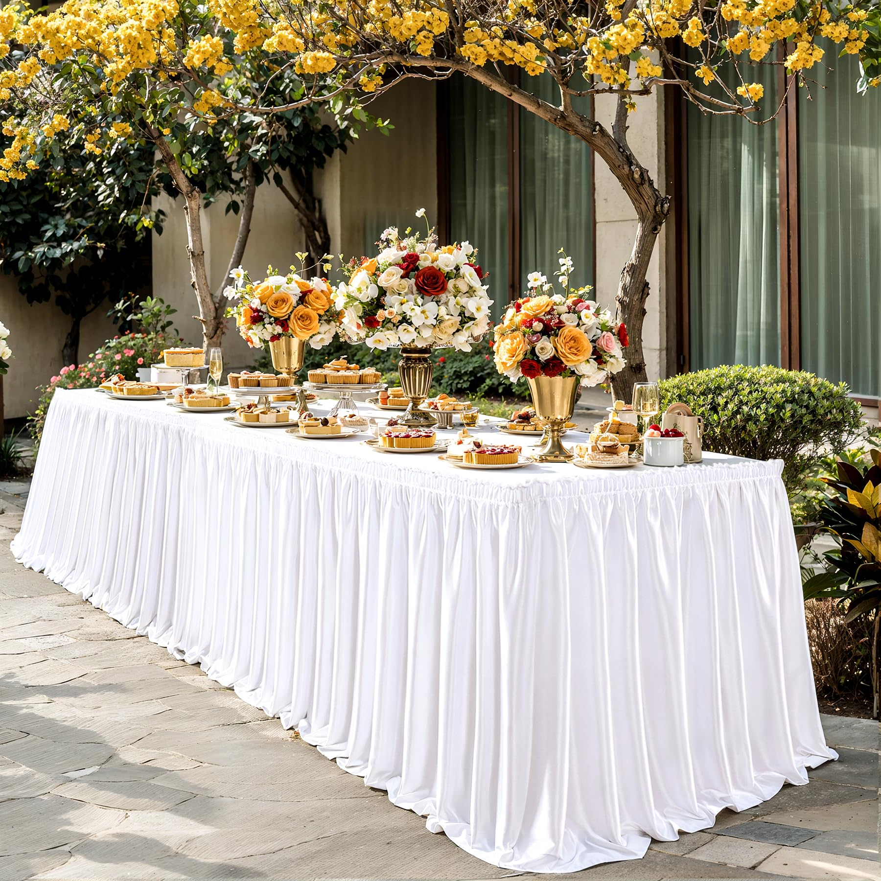 14ft Length Glitter White Table Skirt Rectangle