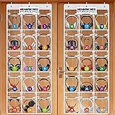 kieeroden 2 Pack Classroom Headphone Storage Organizer with 30 Pockets, PVC Clear Classroom Pocket Chart for Headphone Cell Phone Over-the-Door Hanging Headphone Holder Bag with 62 Labels(White)