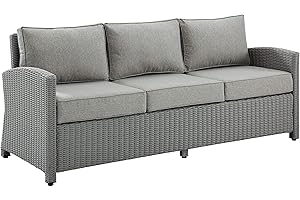 Crosley Furniture Bradenton Wicker Outdoor Sofa, 3-Person Patio Couch for Porch, Deck, Backyard, Gray with Gray Cushions