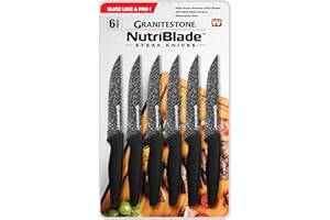 Granitestone Nutriblade 6-Piece Steak Knives with Comfortable Handles, Stainless Steel Serrated Blades – Dishwasher-Safe and 
