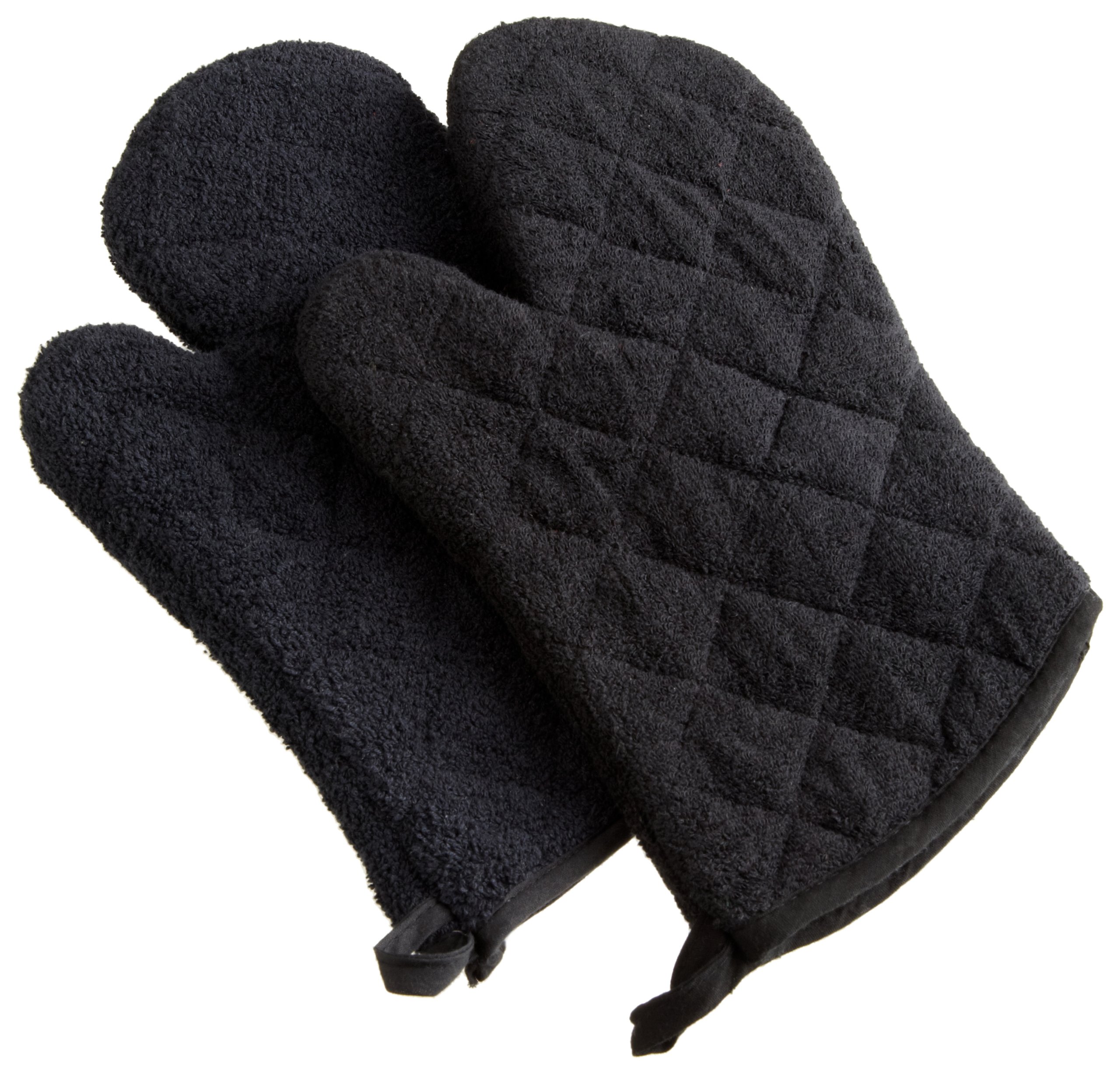 DII 100% Cotton, Terry Oven Mitt Set Machine Washable, Heat Resistant, 7 x 13, Black, 2 Piece — image 1