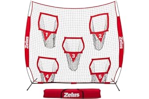 ZELUS Football Throwing Net, Quarterback Training Equipment with 5 Target Pockets, Football Practice Throwing Passing Accuracy Trainer with Carry Bag Ground Stakes for Kids Adults