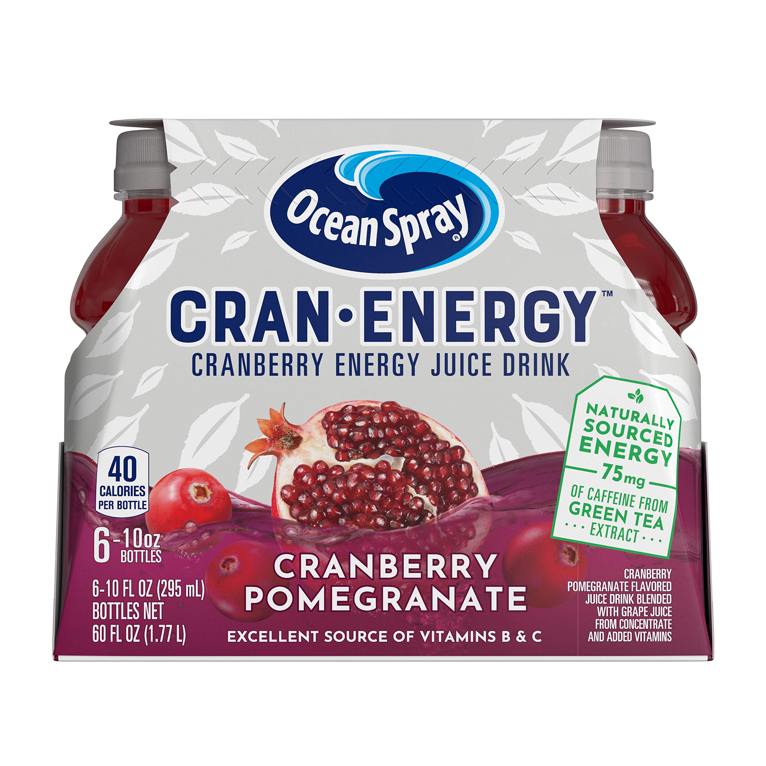Ocean Spray Cran-Energy, Cranberry Pomegranate Energy Juice Drink, 10 Ounce Bottle (Pack of 6)