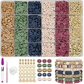 MIIIM Earth Tone Clay Bead Bracelet Kit, Heishi and Flat Clay Beads, Gold Spacer for Jewelry Making, Friendship Kit for Crafts, Concert, Raves, Gifts