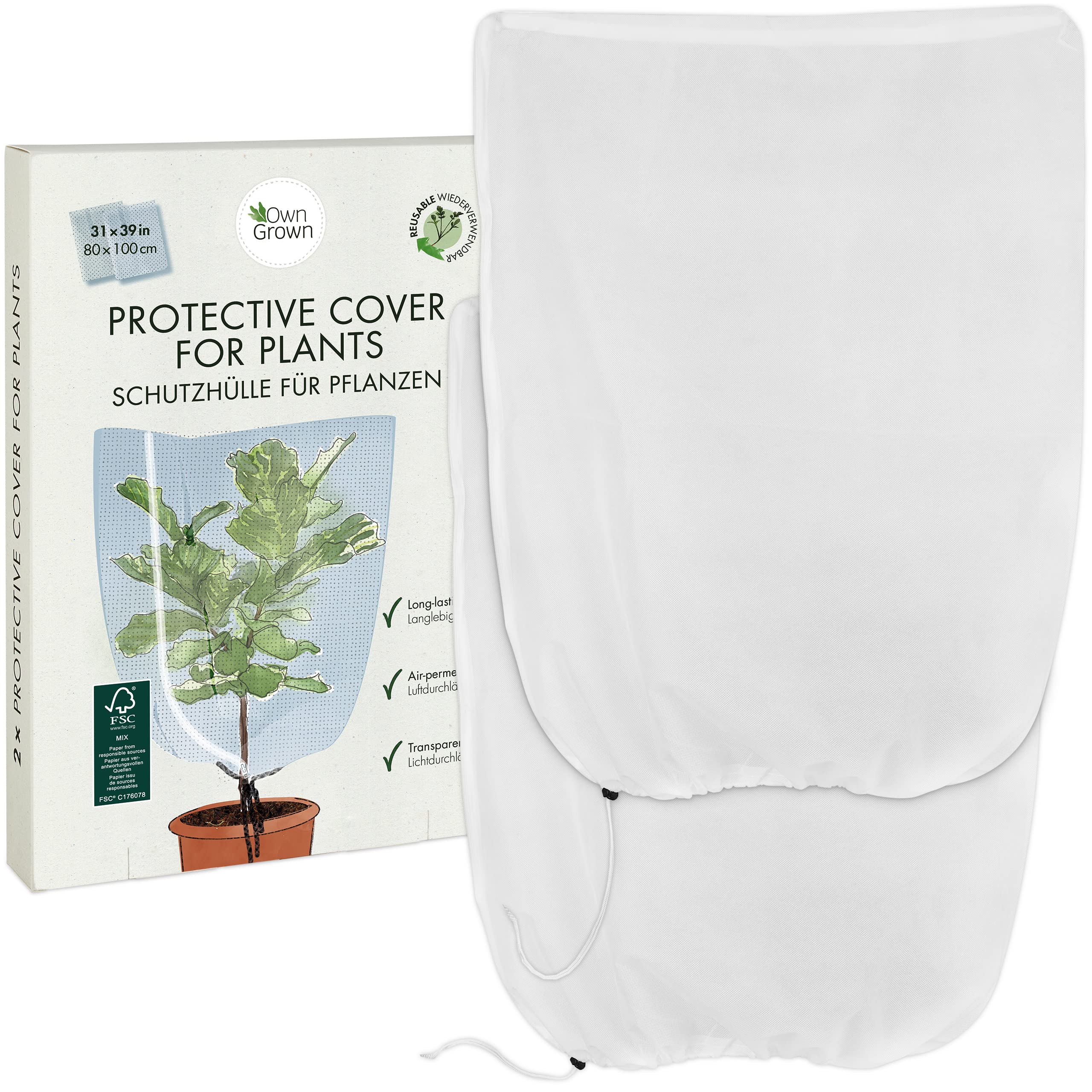 OwnGrown Plant Protection Winter: 2 x Winter Protection for Plants - Breathable, Translucent Protective Cover for Plants in Winter - Winter Protection for Pot Plants - Frost Protection Plants