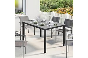 Outsunny 55" Outdoor Dining Table for 6, Rectangular Patio Table with Slatted Wood-Plastic Composite Top and Steel Frame for 