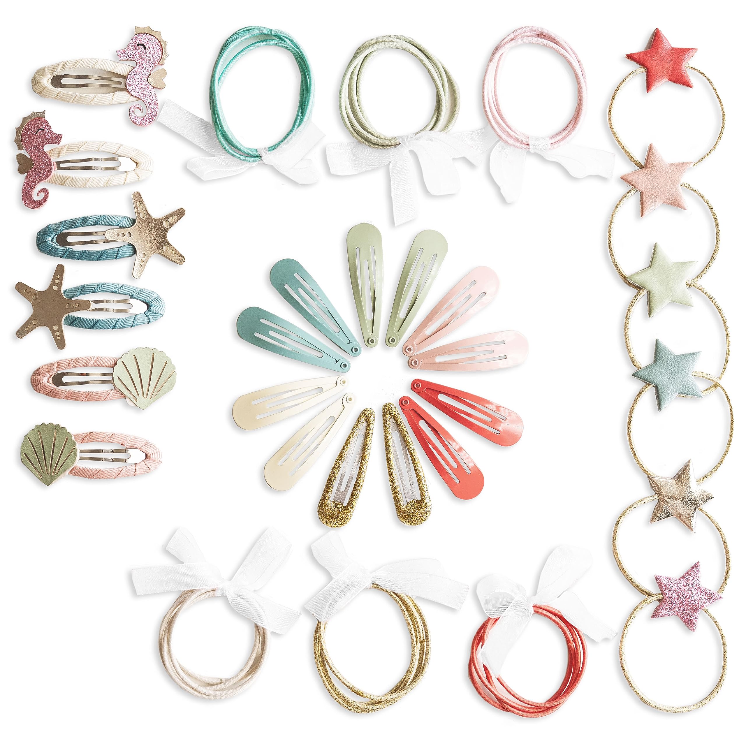 Papierdrachen Special 48 Hair Clips and Hair Bobbles in Many Colours - Durable and Robust - Children's Hair Accessories with Glitter and Fabric Cover - Mermaid Hair Accessories for Long and Fine Hair