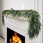 Lescli 2 Pcs 6ft Artificial Cedar Garland, Real Touch Pine Garland, Christmas Faux Greenery for Mantle, Fireplace Wall, Table Decor, Christmas Decorations, DIY Crafts