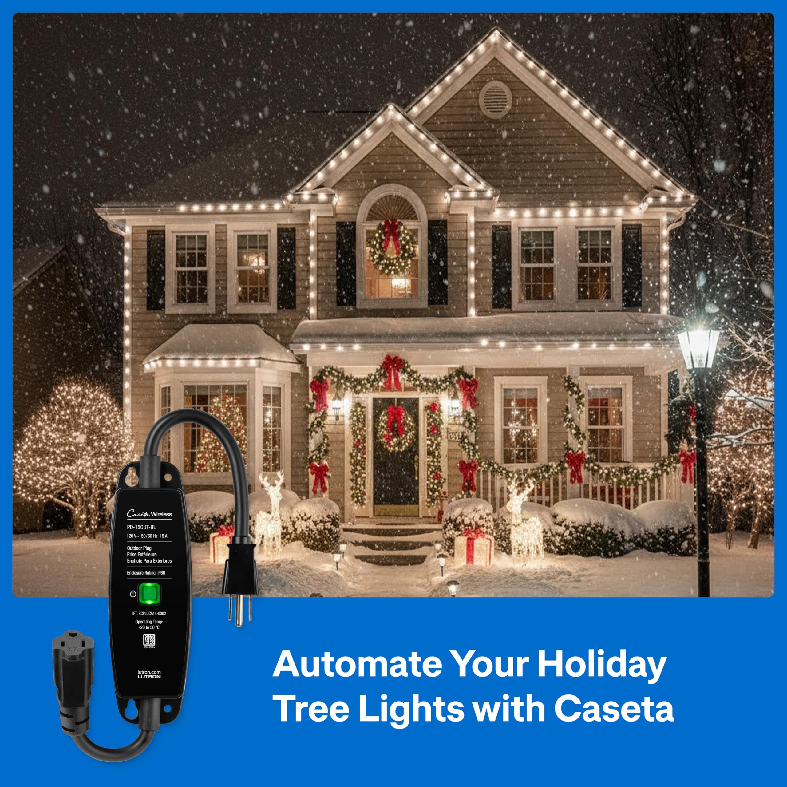 Lutron Smart Outdoor Plug for Caseta Smart Lighting, for Summer, Patio, Backyard, and Outdoor Lights, & Motors, 15A LED Fixtures & 1/2 HP Motors, PD-15OUT-BL, Black - View 2