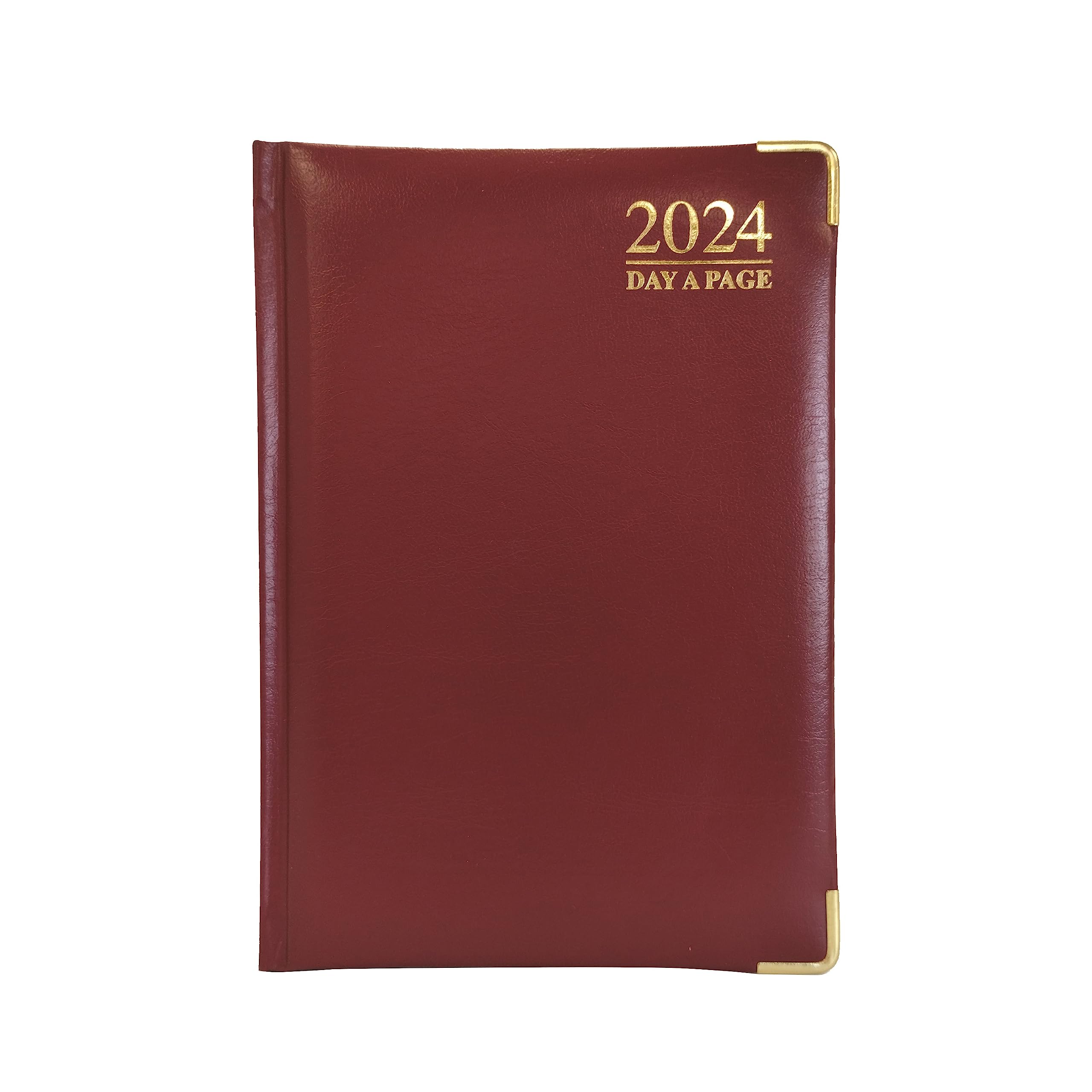G4GADGET Luxury 2024 A5 Burgundy/Red Day A Page Diary Padded Front & Hardback Cover Gilt Edges