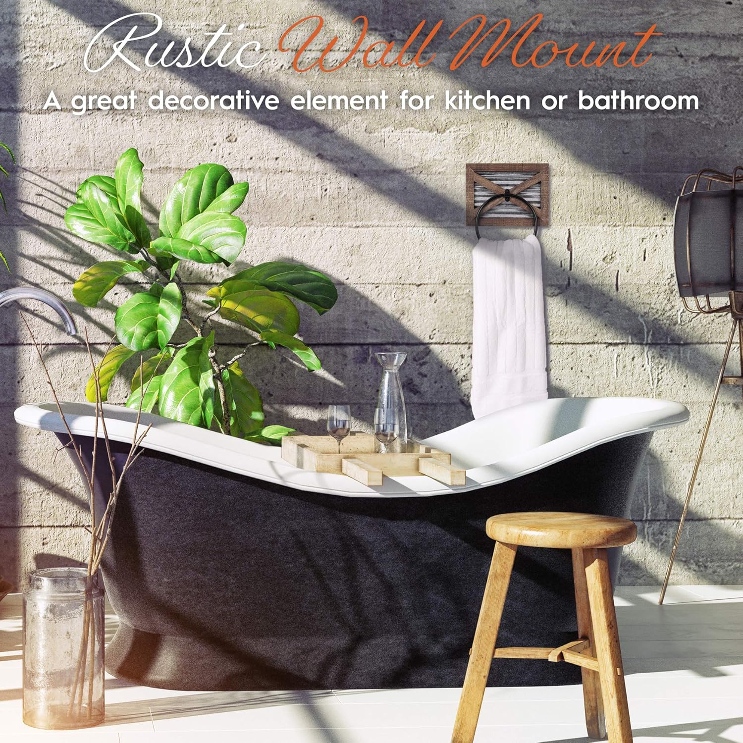 Autumn Alley Rustic Barn Door Bathroom Towel Ring | Wall Mounted Farmhouse Hand Towel Holder | Barn Wood, Galvanized Corrugated Metal and Black Ring Combine Perfectly for Country Charm: Home & Kitchen