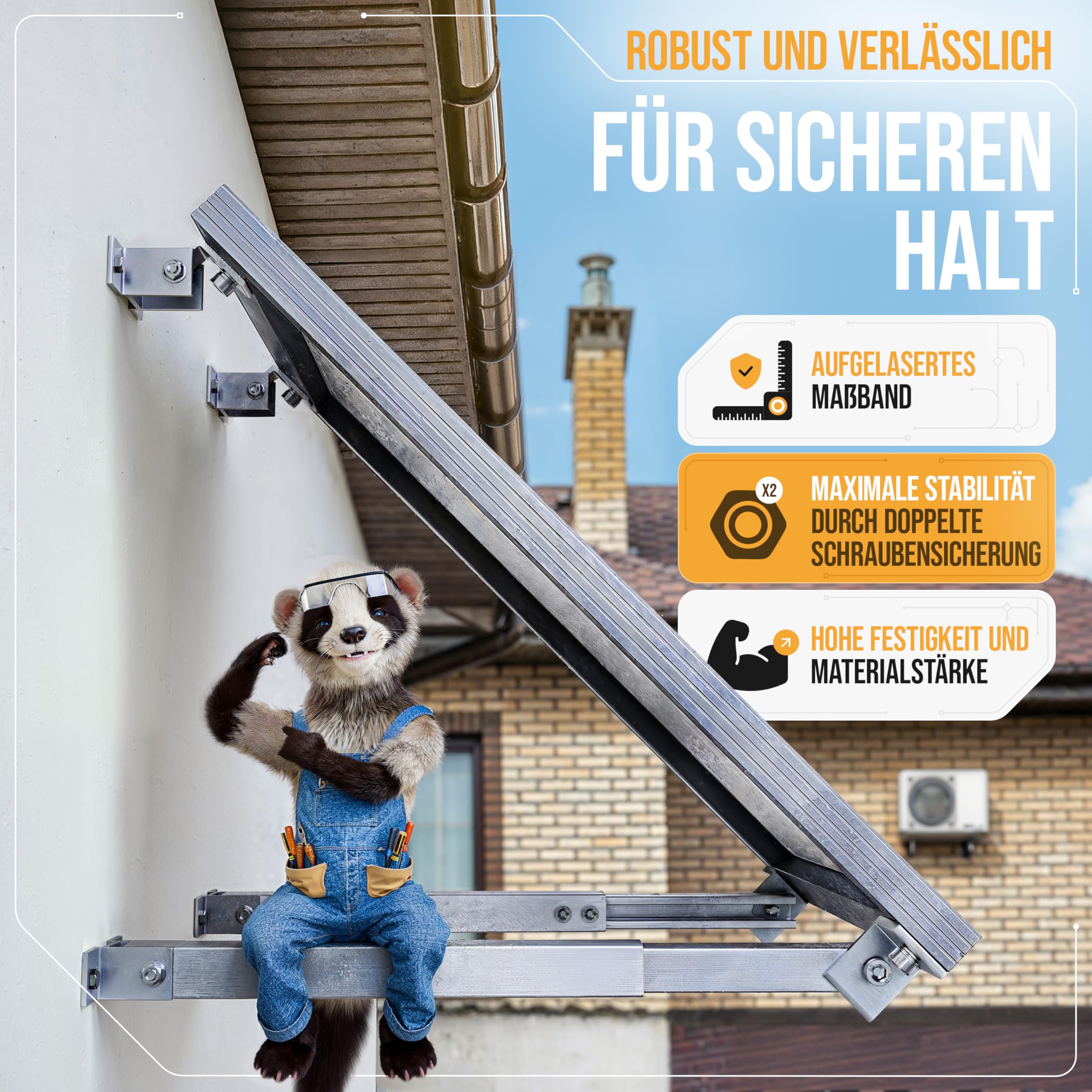 4x Balkonkraftwerk Halterung verstellbar. 0% MwSt. Stabiles Aluprofil mit Edelstahlschrauben. Für Flachdach, Wand etc. Aufständerung für 2x Solarmodule. Verstellbar zwischen 42 und 70cm - Lichtblicker 7