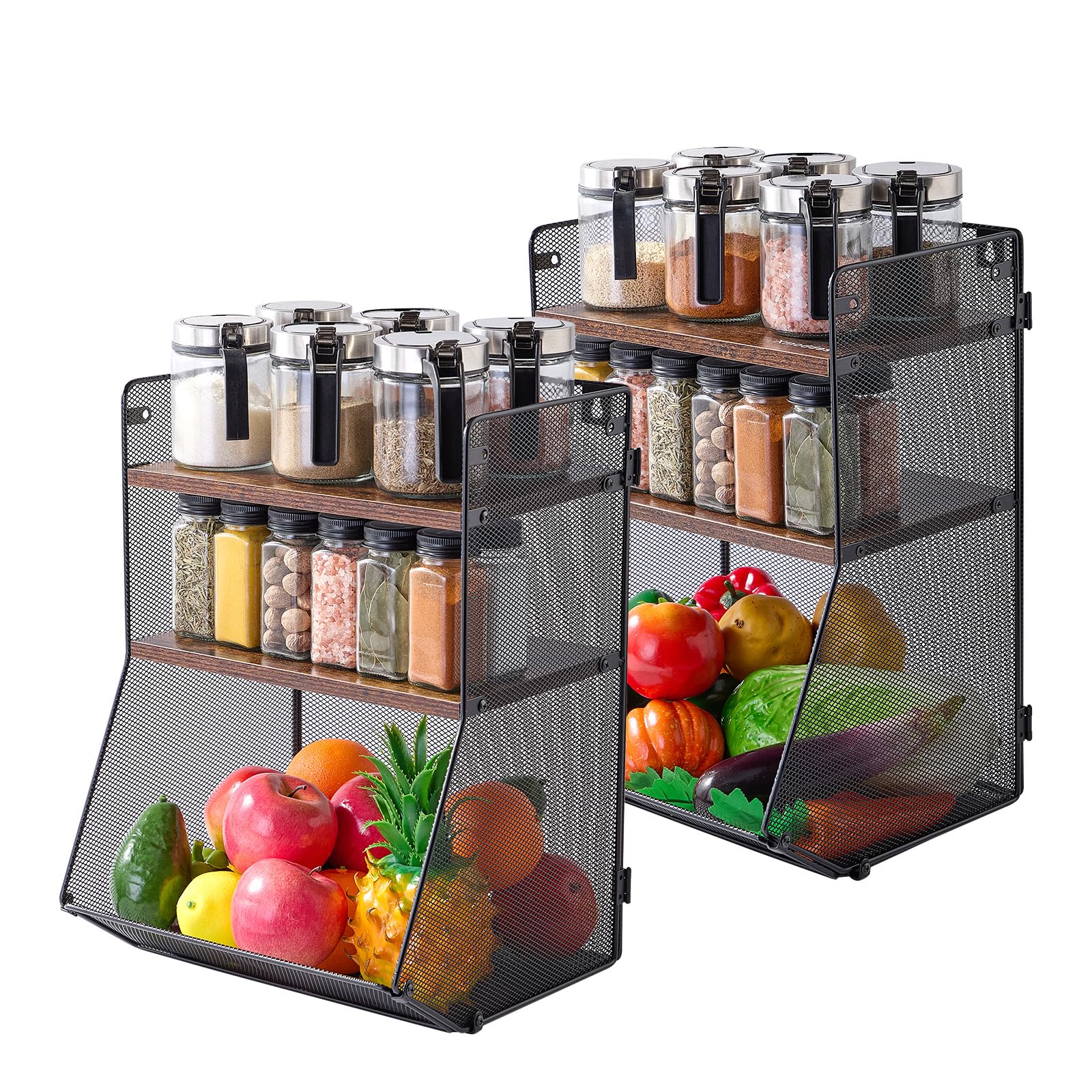 Photo 1 of Xmoddes 2pcs Spice Rack,Fruit Basket Kitchen Storage racks, Hanging Baskets Spice Rack for Kitchen, Countertop Organizer or Wall Mount for Spice,Snack, Fruit and Vegetable Storage