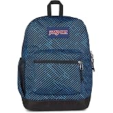 JanSport 26L Cross Town Plus Backpack, Team Stripes Black/Black/Azul | 15 inch Padded Laptop Sleeve, Water Bottle Pocket, Commuter Rucksack for Travel
