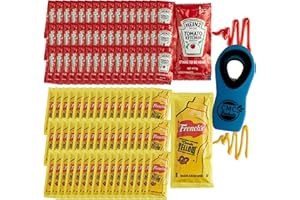 Gift Set: 50 Ketchup (9g) & 50 Mustard (7g) Packets - 100 Total Condement Packs with CMC Products Clip with Spreader
