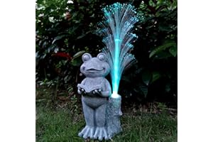 RCTTICUU Frog Statue Solar Garden Decor,Resin Frog Statues and Colour Changing Optical Fiber Solar Lights,Outdoor Decoration for Balcony, Garden, Patio, Yard, Lawn,Gifts for Mom Grandma