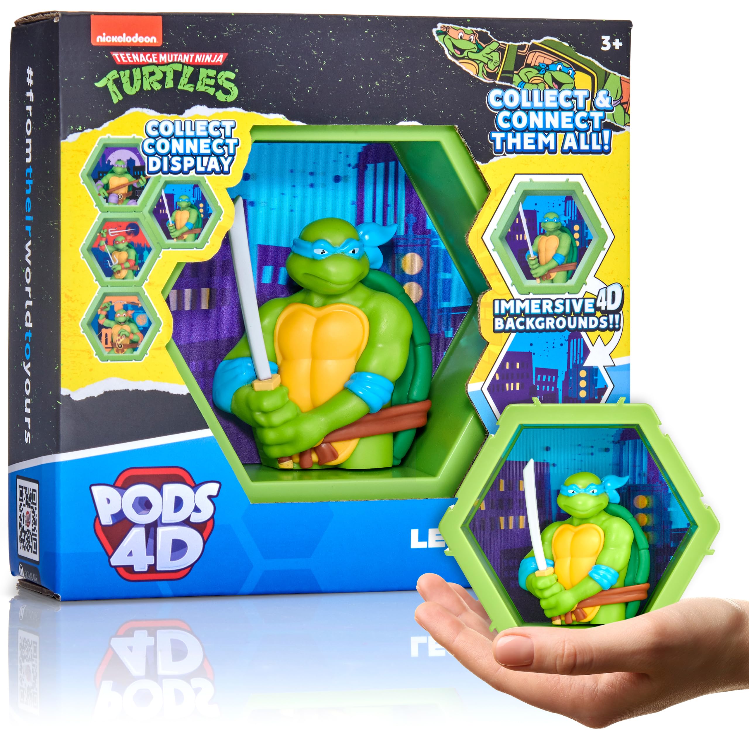 WOW! PODS - 4D Ninja Turtles Leonardo, Unique Connectable Collectable Bobble-head figure that Bursts from their World into Yours, Wall or Shelf Display, Ninja Turtles Toys and Gifts, Series 1 no. 431