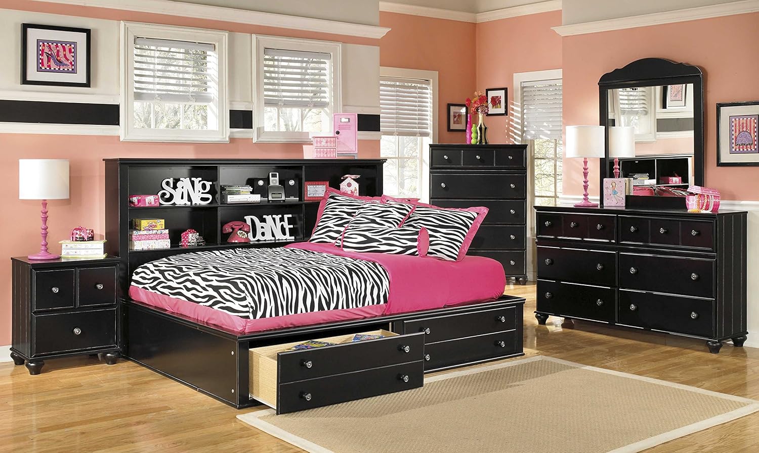 Jaidyn Youth Wood Bookcase Storage Bed Room Set In Rich