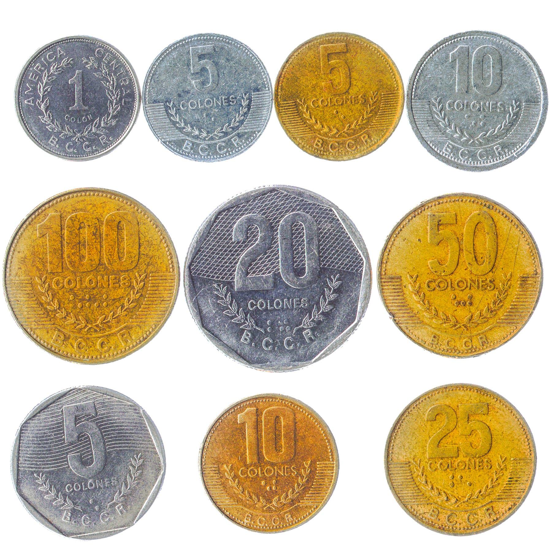 10 OLD Coins from Republic of Costa Rica in Central America. COLLECTIBLE COINS Costa Rican colón. PERFECT CHOICE FOR YOUR COIN BANK, COIN HOLDERS AND COIN ALBUM