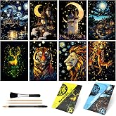 8-Sheet Glow in the Dark Scratch Art for Adults &amp; Teens, A5 Animal &amp; Castle | Rainbow Engraving Cards with Animal &amp; Castle Designs and Tools for Relaxing Crafts, Travel, Gift and Display Creative Project